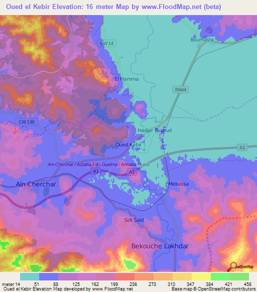Oued el Kebir,Algeria Elevation Map