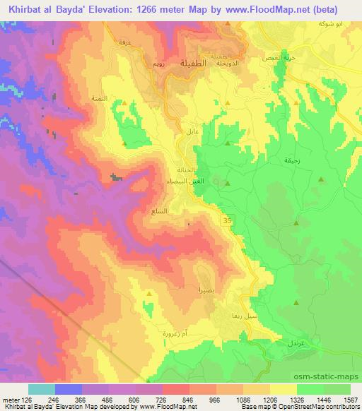 Khirbat al Bayda',Jordan Elevation Map