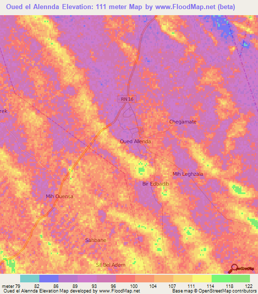 Oued el Alennda,Algeria Elevation Map