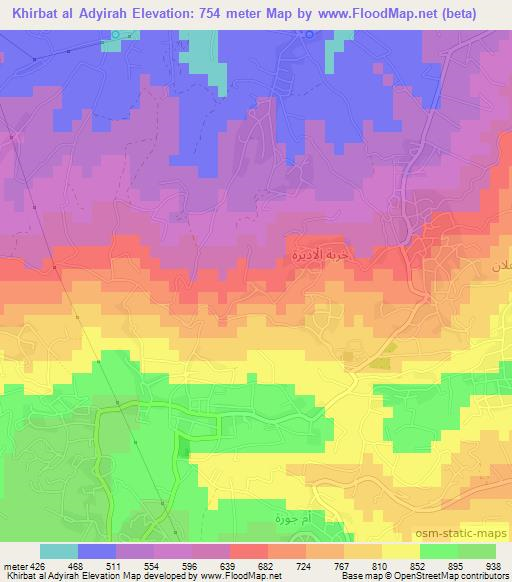 Khirbat al Adyirah,Jordan Elevation Map