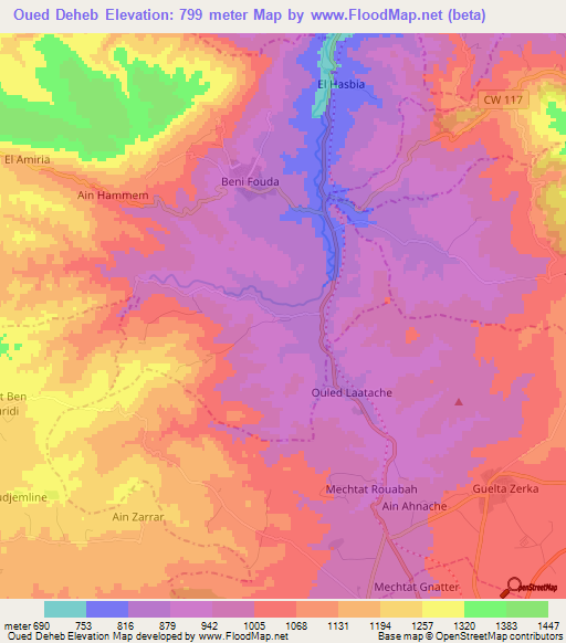 Oued Deheb,Algeria Elevation Map