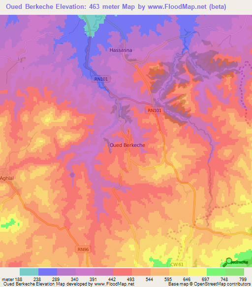 Oued Berkeche,Algeria Elevation Map