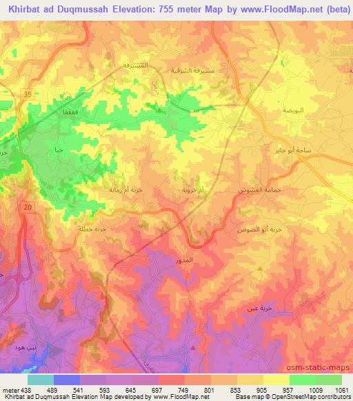 Khirbat ad Duqmussah,Jordan Elevation Map