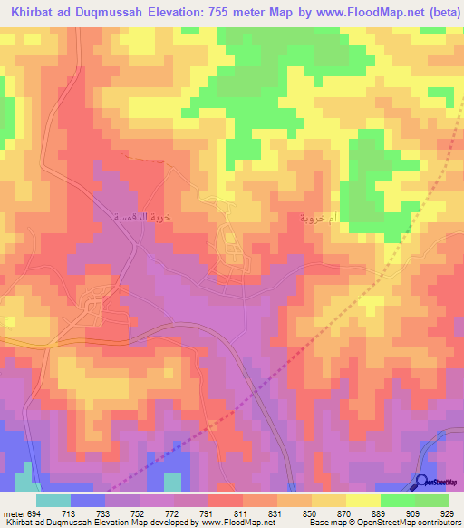 Khirbat ad Duqmussah,Jordan Elevation Map