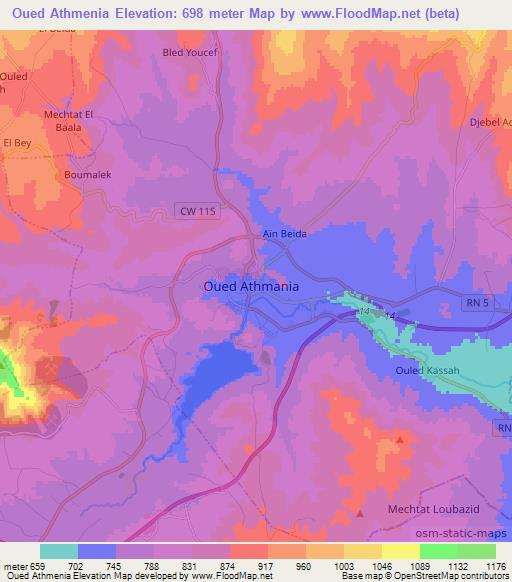 Oued Athmenia,Algeria Elevation Map