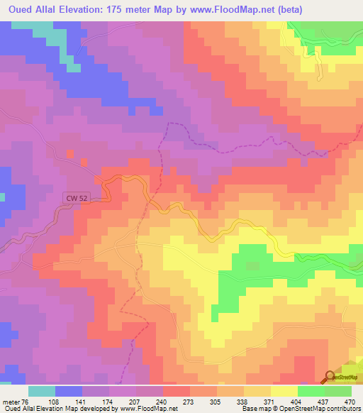 Oued Allal,Algeria Elevation Map