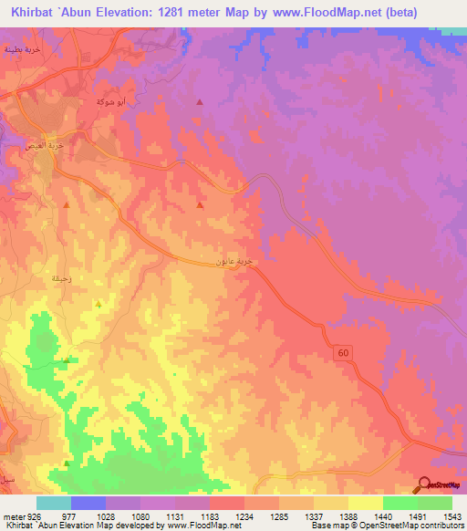 Khirbat `Abun,Jordan Elevation Map