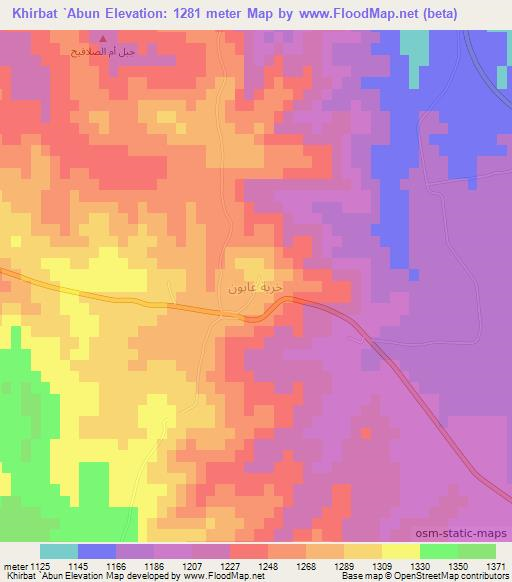 Khirbat `Abun,Jordan Elevation Map