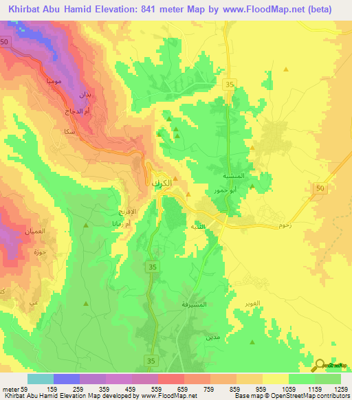 Khirbat Abu Hamid,Jordan Elevation Map