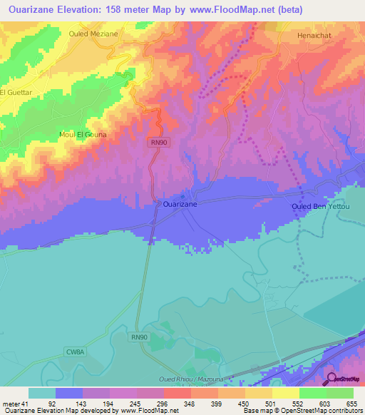 Ouarizane,Algeria Elevation Map