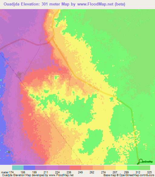Ouadjda,Algeria Elevation Map
