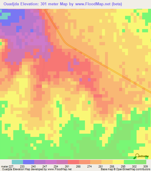 Ouadjda,Algeria Elevation Map