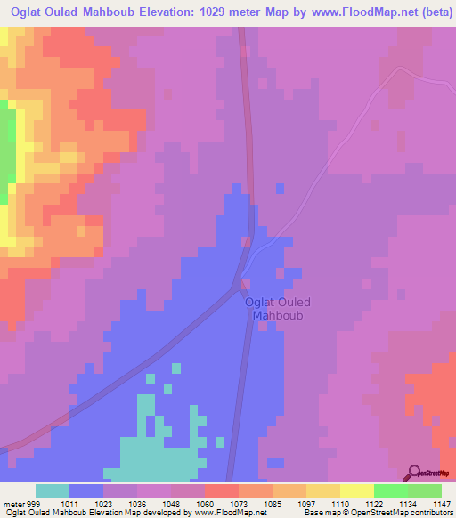 Oglat Oulad Mahboub,Algeria Elevation Map