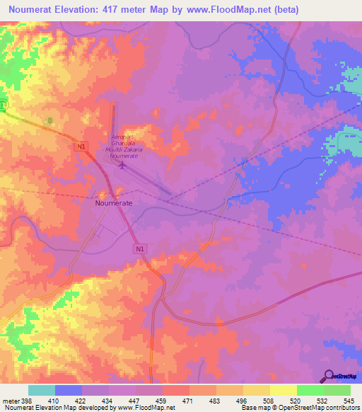 Noumerat,Algeria Elevation Map