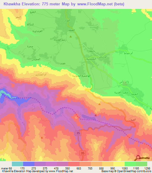 Khawkha,Jordan Elevation Map