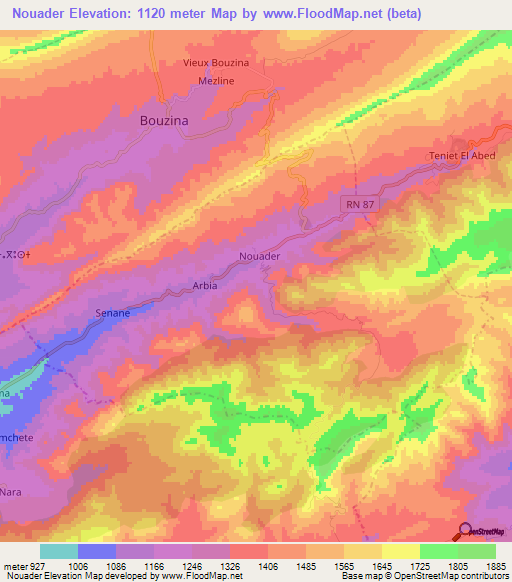 Nouader,Algeria Elevation Map