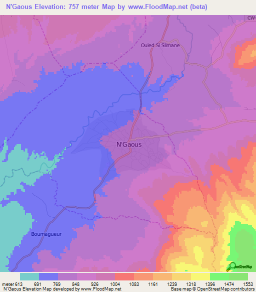 N'Gaous,Algeria Elevation Map