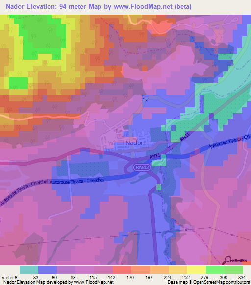 Nador,Algeria Elevation Map