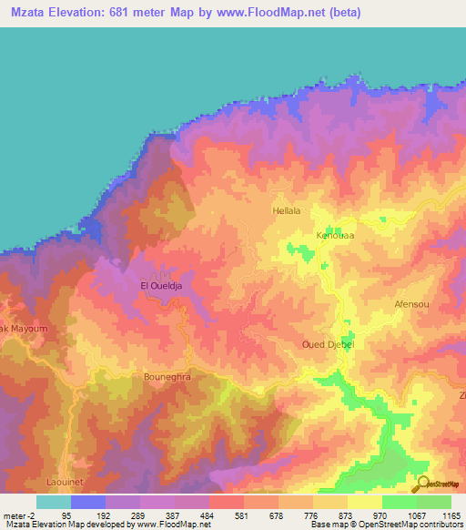 Mzata,Algeria Elevation Map