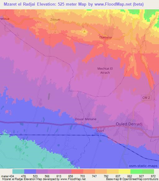 Mzaret el Radjai,Algeria Elevation Map