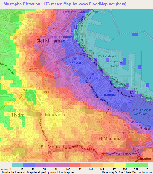 Mustapha,Algeria Elevation Map