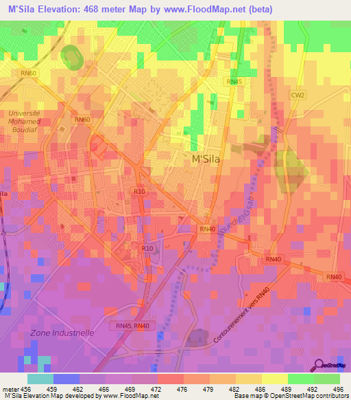 M'Sila,Algeria Elevation Map
