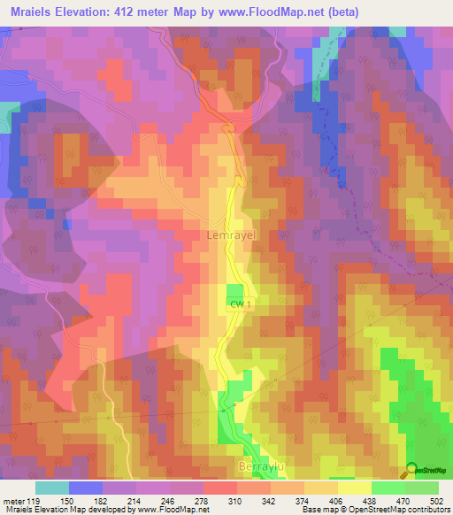 Mraiels,Algeria Elevation Map