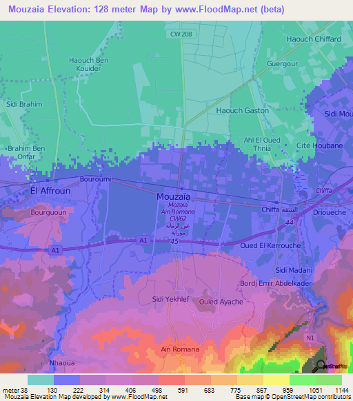 Mouzaia,Algeria Elevation Map