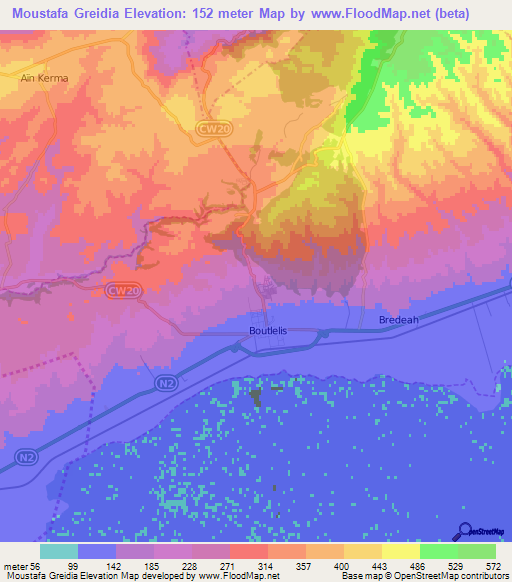 Moustafa Greidia,Algeria Elevation Map