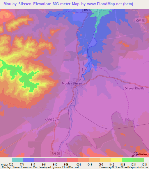 Moulay Slissen,Algeria Elevation Map