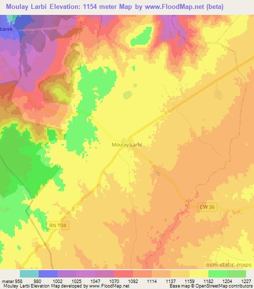 Moulay Larbi,Algeria Elevation Map