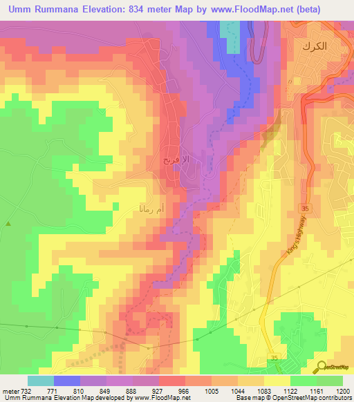 Umm Rummana,Jordan Elevation Map