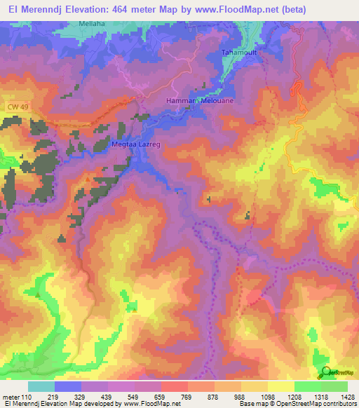 El Merenndj,Algeria Elevation Map