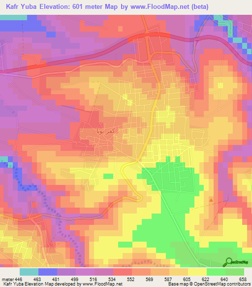 Kafr Yuba,Jordan Elevation Map