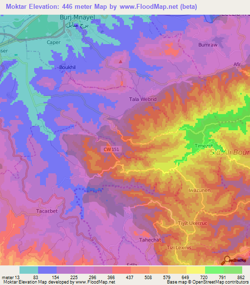 Moktar,Algeria Elevation Map
