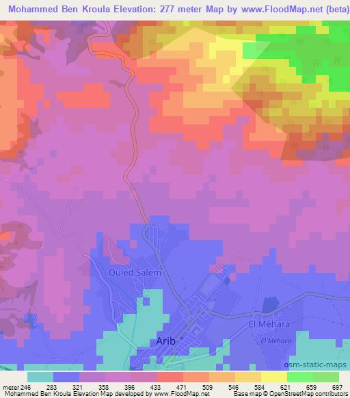 Mohammed Ben Kroula,Algeria Elevation Map