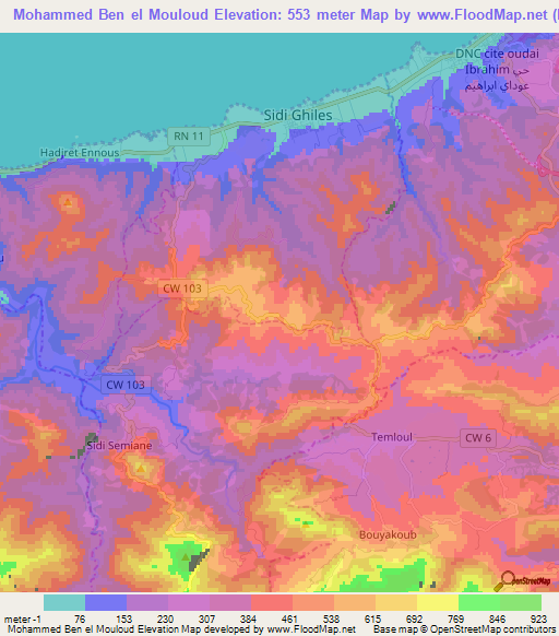 Mohammed Ben el Mouloud,Algeria Elevation Map