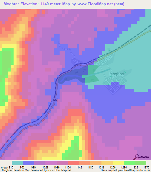 Moghrar,Algeria Elevation Map