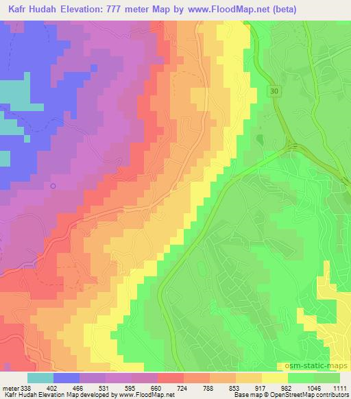 Kafr Hudah,Jordan Elevation Map