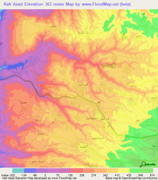 Kafr Asad,Jordan Elevation Map