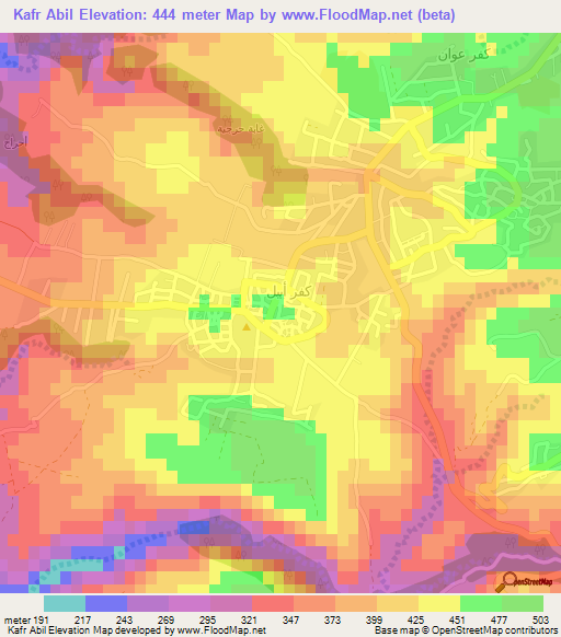 Kafr Abil,Jordan Elevation Map