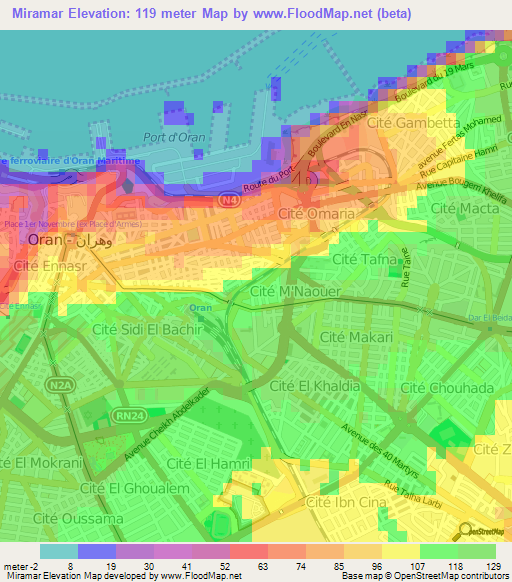 Miramar,Algeria Elevation Map