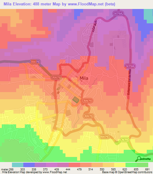 Mila,Algeria Elevation Map