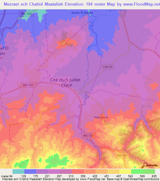 Mezraet ech Chahid Maatallah,Algeria Elevation Map