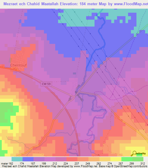 Mezraet ech Chahid Maatallah,Algeria Elevation Map