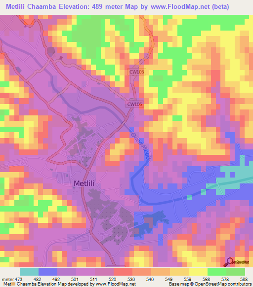 Metlili Chaamba,Algeria Elevation Map
