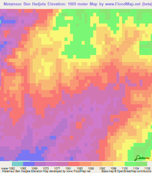 Metameur Ben Hadjela,Algeria Elevation Map
