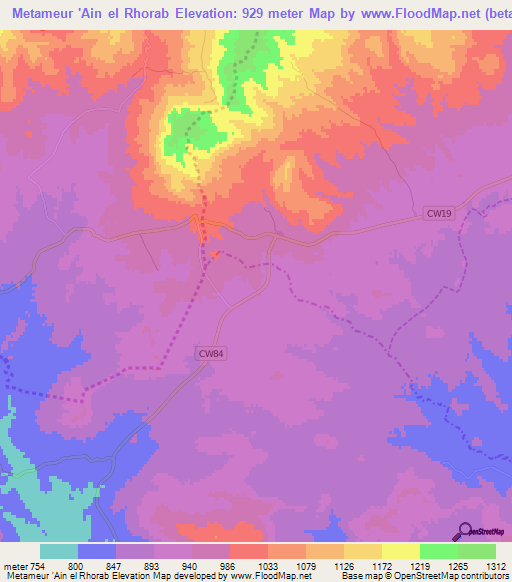 Metameur 'Ain el Rhorab,Algeria Elevation Map