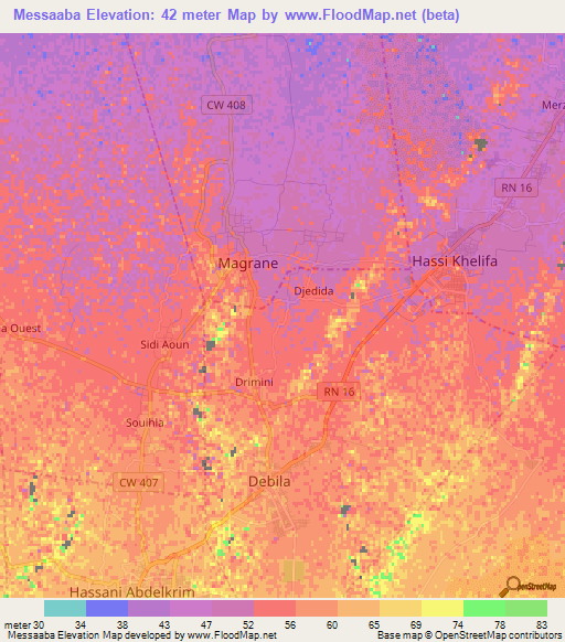 Messaaba,Algeria Elevation Map