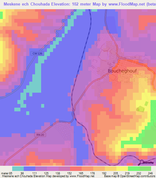 Meskene ech Chouhada,Algeria Elevation Map